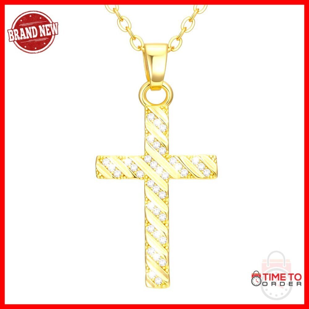 14K Gold Cross Pendant Necklace 18 Inch Chain Religious Jewelry Gift